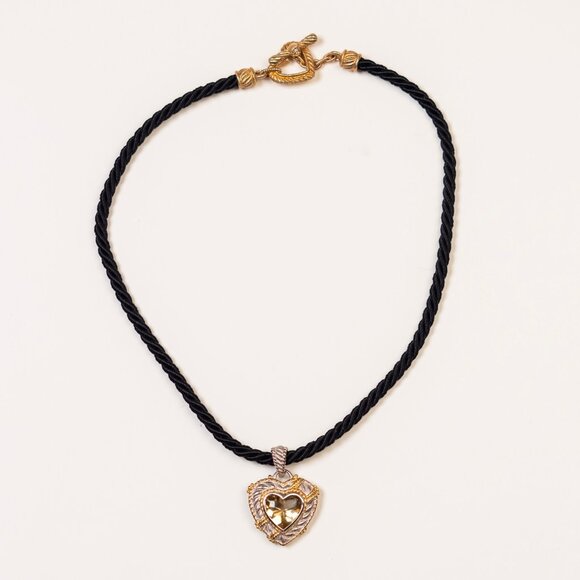 Judith Ripka Jewelry - Judith Ripka Citrine Heart Pendant Sterling Silver CZ Toggle Twisted Cord Neckla